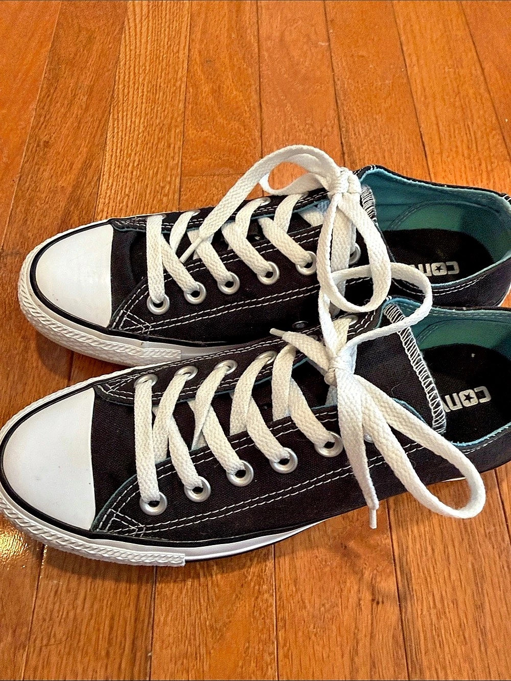 Converse Chuck Taylor All Star Double Tongue Low Top Sneakers Black & White - Picture 3 of 5